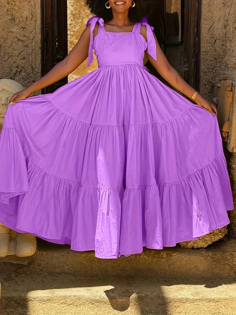 Fashionable And Sweet Bow-Tie Long Fit-and-Flare Slip Dress