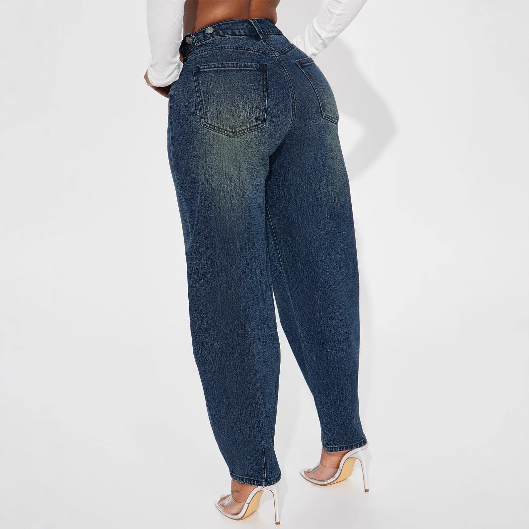 Retro Flared Jeans i Vasket Blå Denim til Kvinder