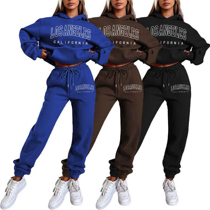 Letter Printing Fleece Loose Leisure Suit
