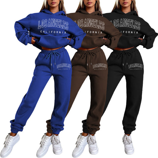 Letter Printing Fleece Loose Leisure Suit