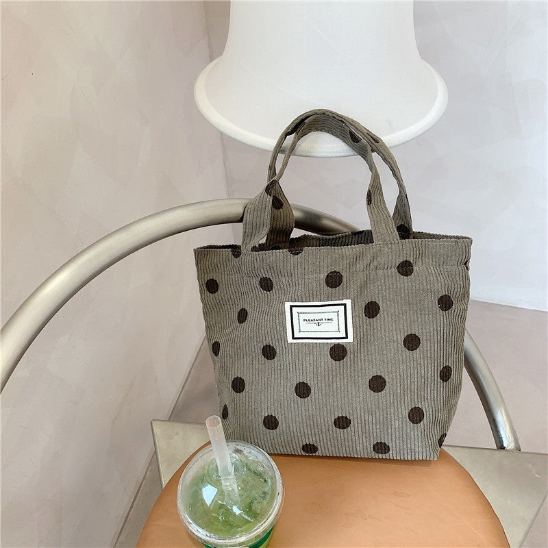 Women's New Corduroy Retro Polka Dot Handbag