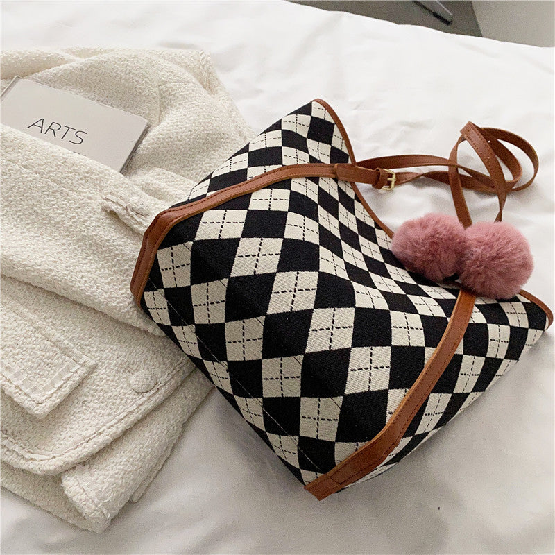 Winter Plaid Shoulder Bag Casual Handbag