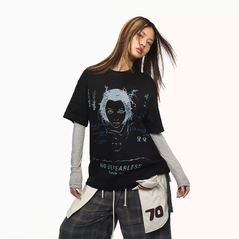 Dame T-shirt med print, rund hals og korte ærmer, ny løs model til sommer