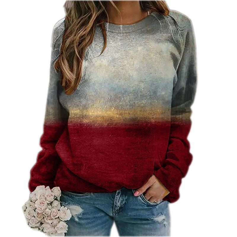 Long Sleeve Gradient Print Pullover Sweatshirt