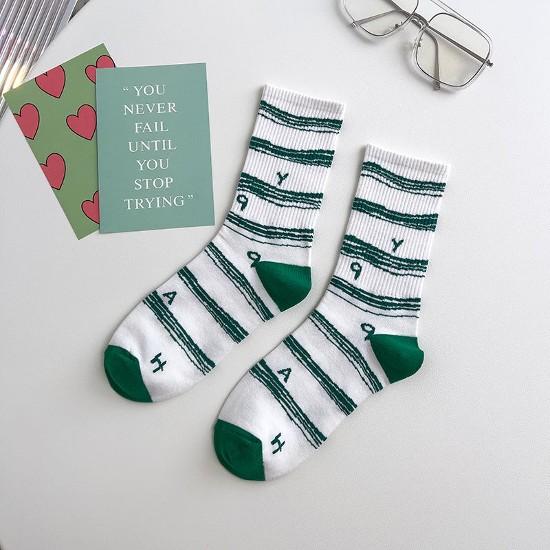 Green Women's Sports Stockings Japanese Big C Letter