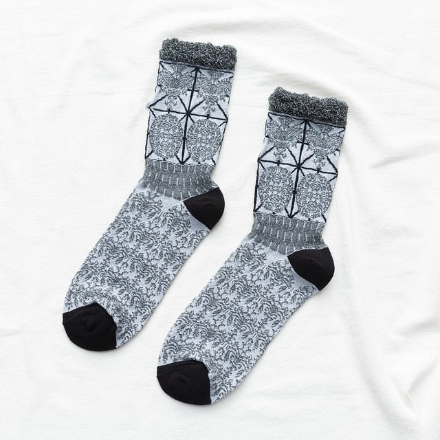 Retro pattern women's socks ethnic style flower socks