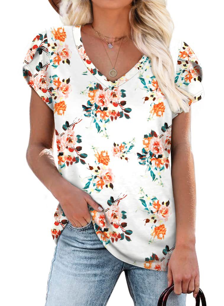 Tie Dyed Floral V-neck Loose Women's T-shirt
