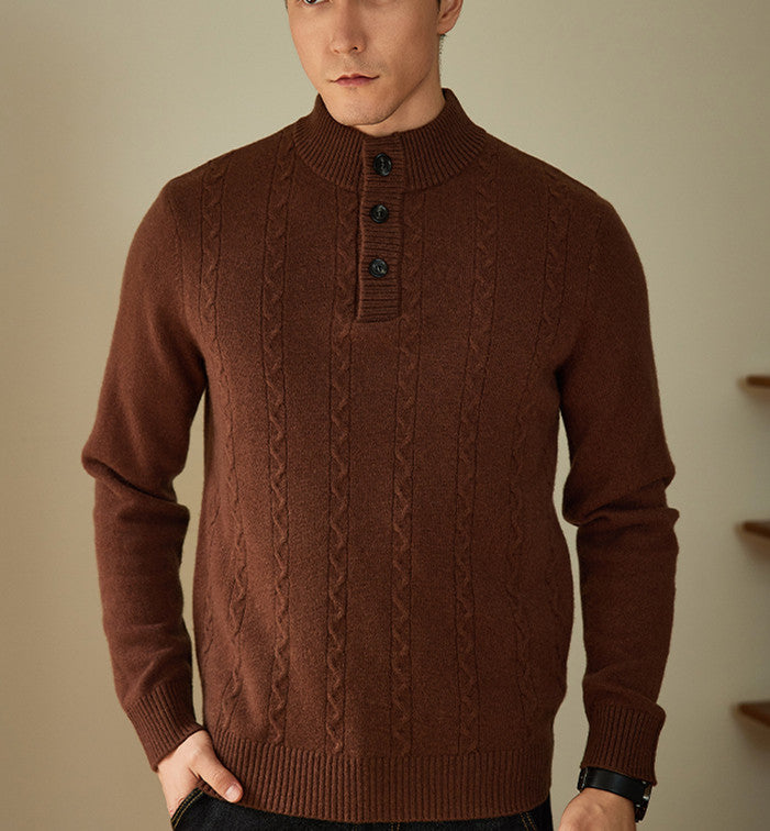 Herre Halvhøj Krave Knap Striktrøje 24 Efterår Og Vinter Ny Tyk Sweater