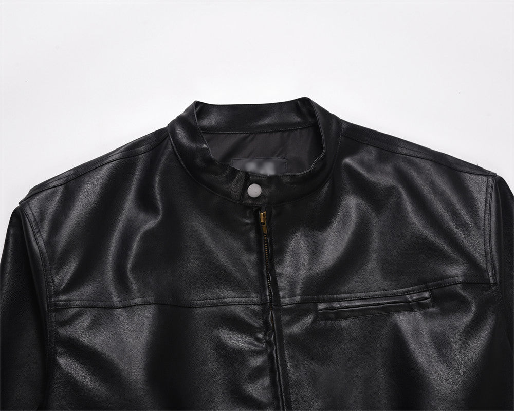 INS American Style Motorcycle Clothing Loose Casual Stand Collar PU Leather Jacket