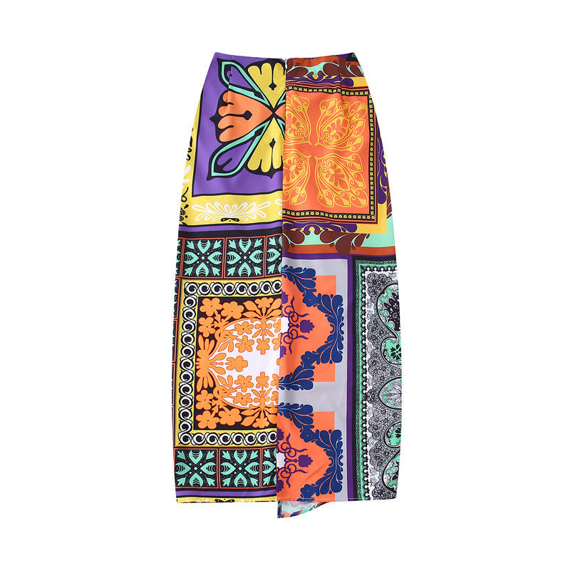 Lapel Print Shirt Women's Section Decoration Skirt Suit