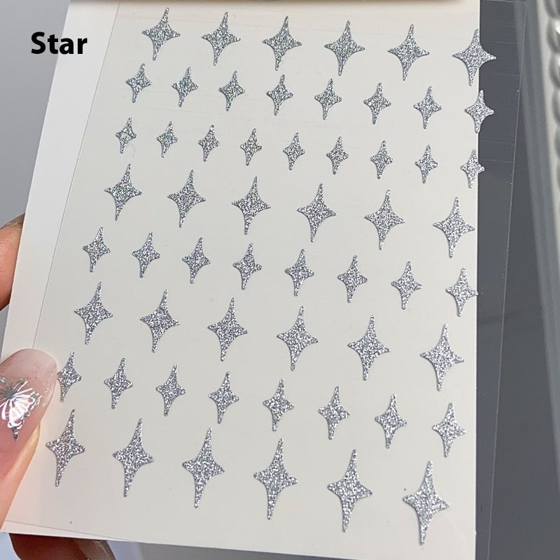 Silver Butterfly Sticker Love Five-pointed Star Manicures Decoration Glue-free