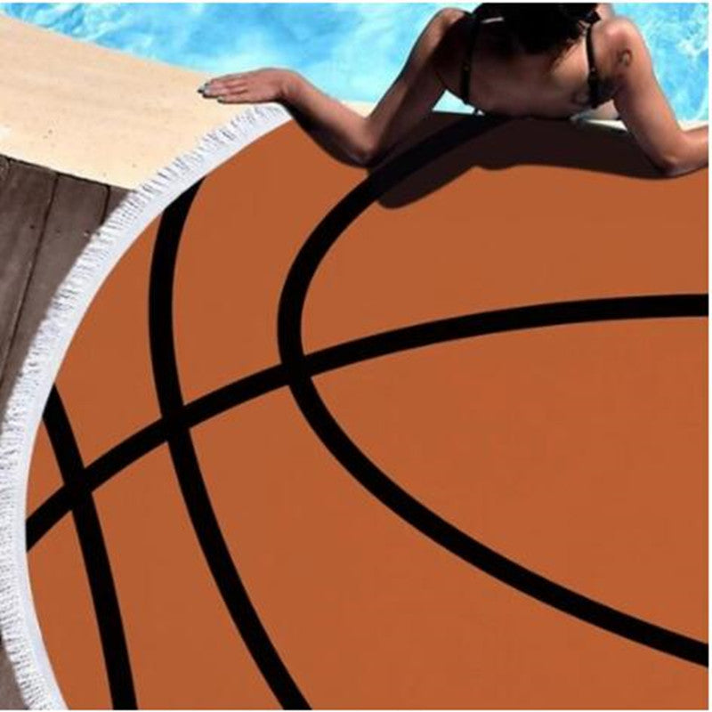 Round basketball print beach towel