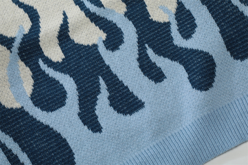 Design Abstract Flame Jacquard Pullover Knitted Sweater Men's