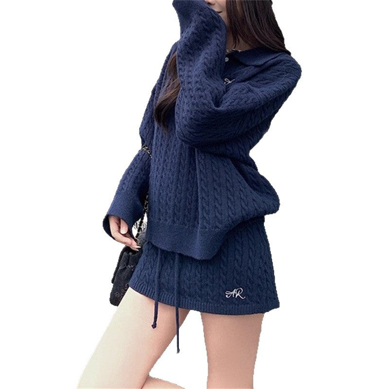 Korean-style Academic Twist Knit Skirt Set