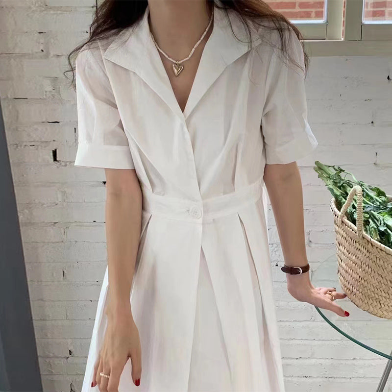 Slim Bubble Sleeve Shirt Style Dress For Women