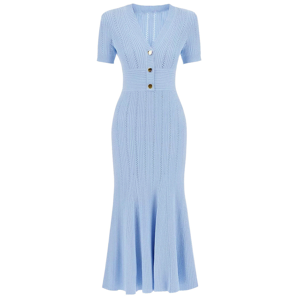 V-neck Knitted Versatile Slimming Mermaid Maxi Dress
