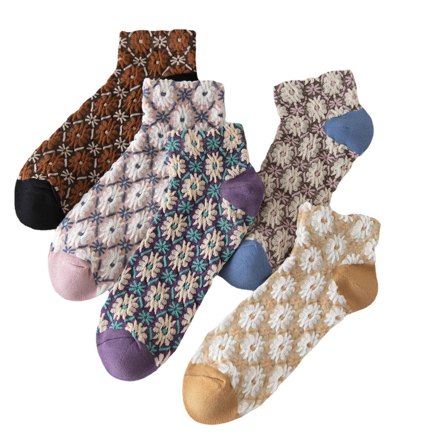 Vintage Style Flower Women's Boat Socks Cotton
