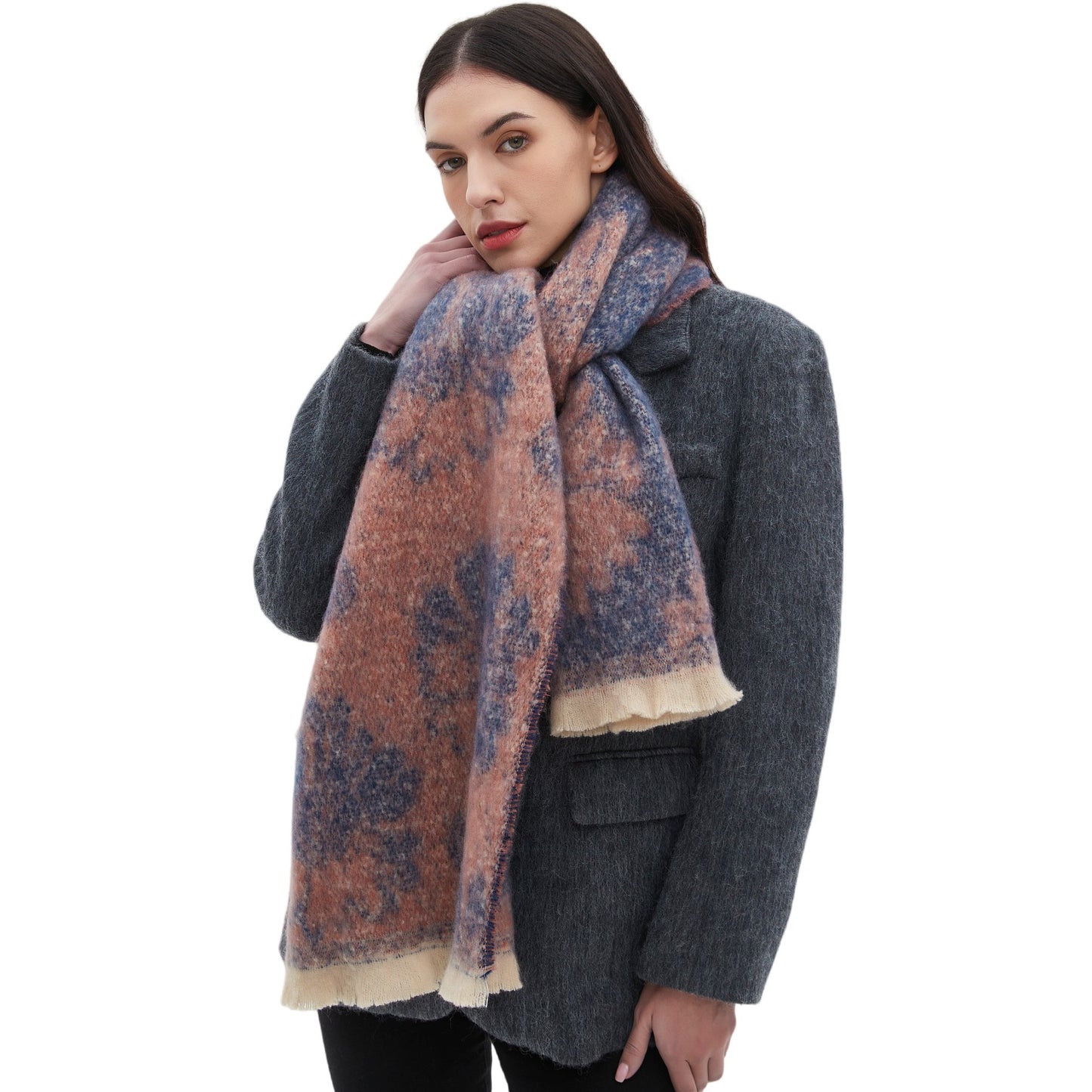 Efterårs- og vinter-jacquard-tørklæde til mænd og kvinder med kort skægblomstermønster