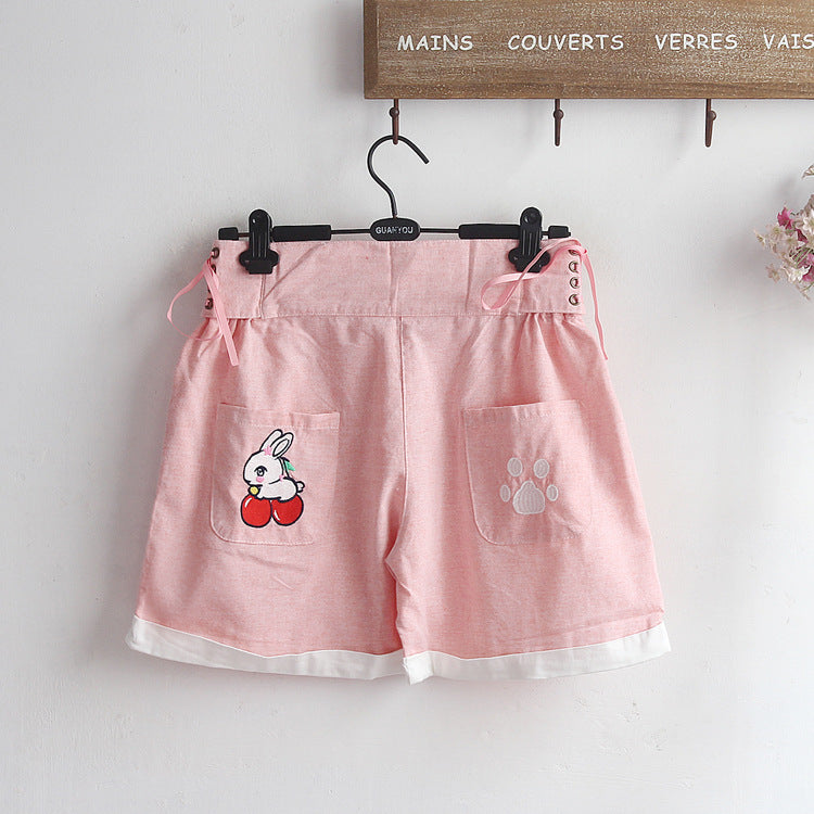 Cute rabbit embroidered shorts