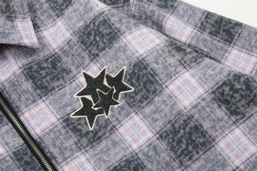 Washed And Worn Plaid Jacket Shirt For Men