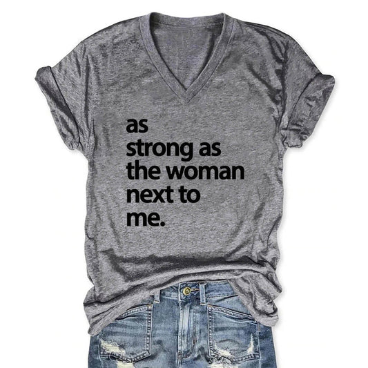 Europe And America Spring And Summer Solid Color Printing T-shirt V-neck Pullover