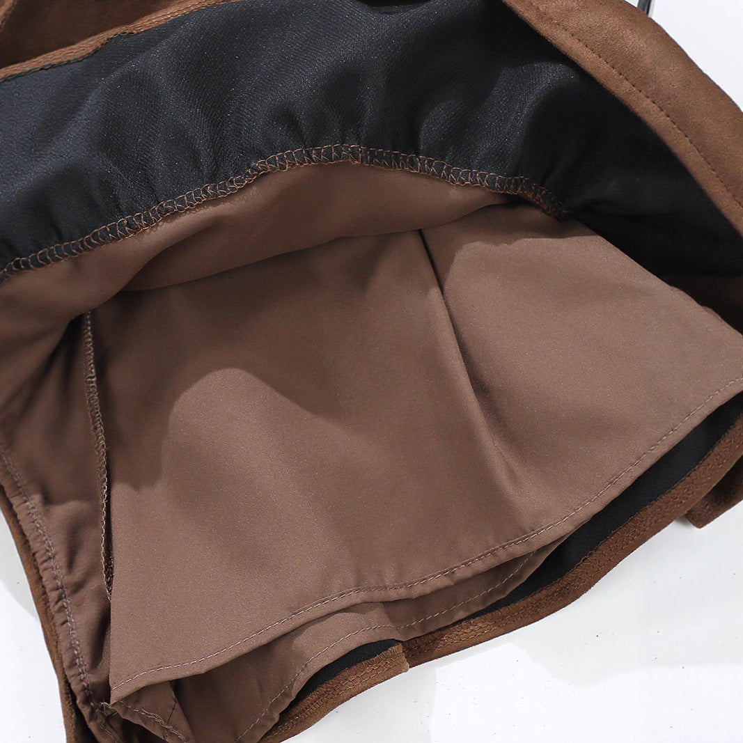 Brown Suede Cake Skirt For Women