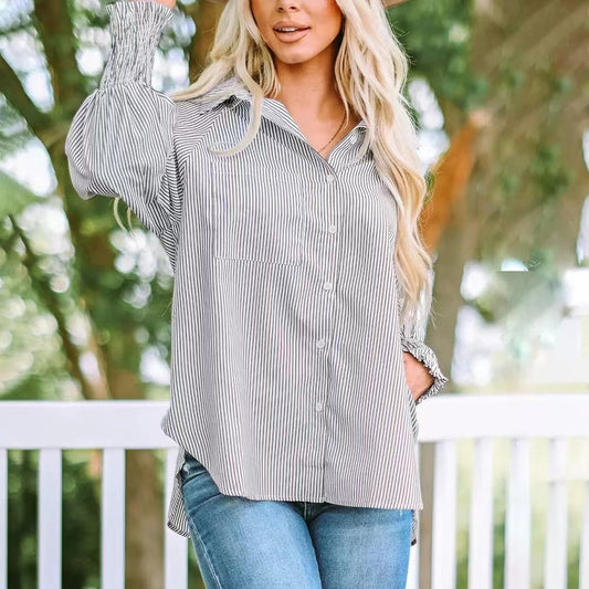 Striped Long Sleeve Loose Casual Blouse Beach Sun Protection Shirt