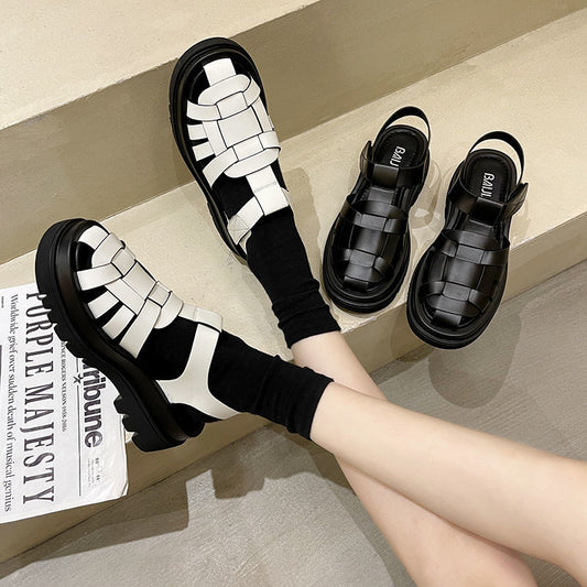 Platform Platform Black Sports Woven Toe Shoes