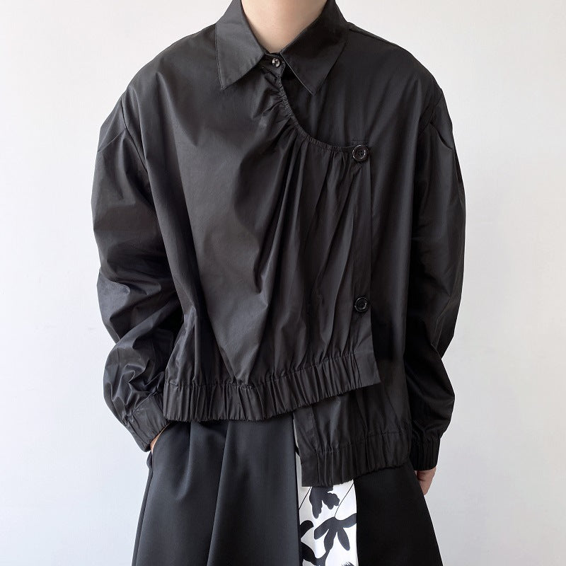 Embellish Long-sleeved Shirts With Hem Elastic Buttons