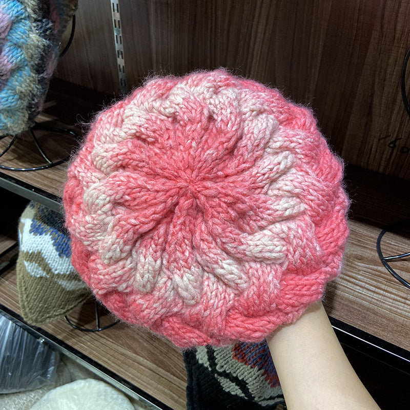 Women's Autumn And Winter Mixed Color Gradient Knit Beret Hat