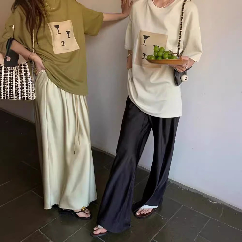 Korean Style Simple Satin Wide-leg Straight Pants