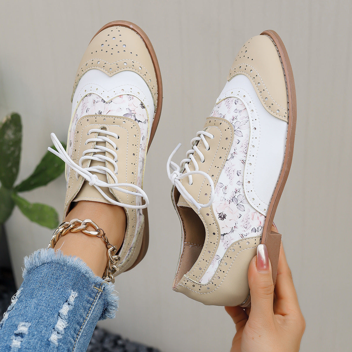 Flat Sneakers Wear-resistant Casual Low-top Lace-up Round Toe Single Shoes
