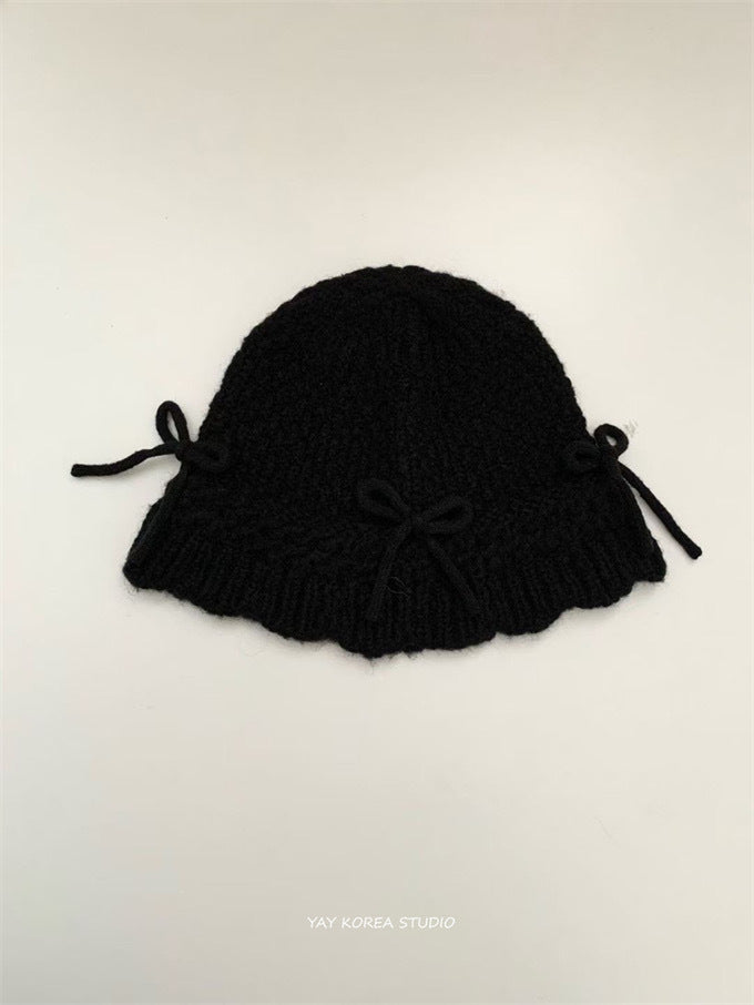 Autumn And Winter Bow Knitted Fisherman Hat Wool Bucket