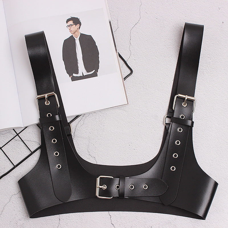 Nightclub Punk Style Hong Kong Fan Personality Style Shoulder Lace PU Decorative Belt Strap Fashion Women