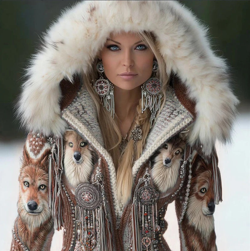 Womens Ethnic-Style Printed Hoodie