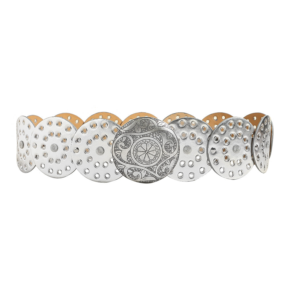 Fashion Punk Exaggerated Round Cutout Personality Belt Ladies Metal Retro Wide Belt