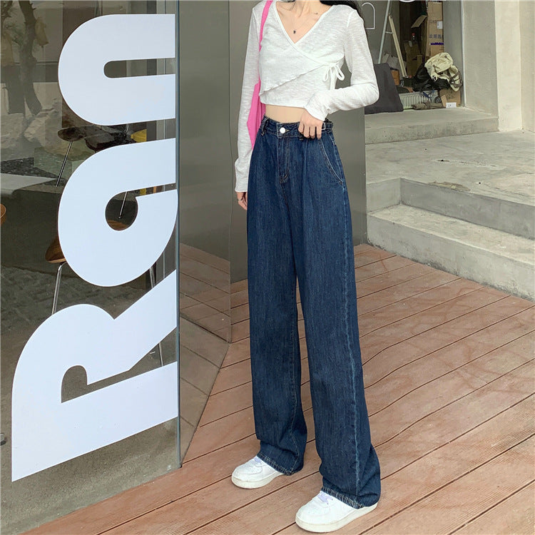 Wide-leg Straight-leg Mopping Denim Trousers