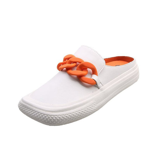 Color Matching Baotou Small White Shoes Half Drag Women's Shoes