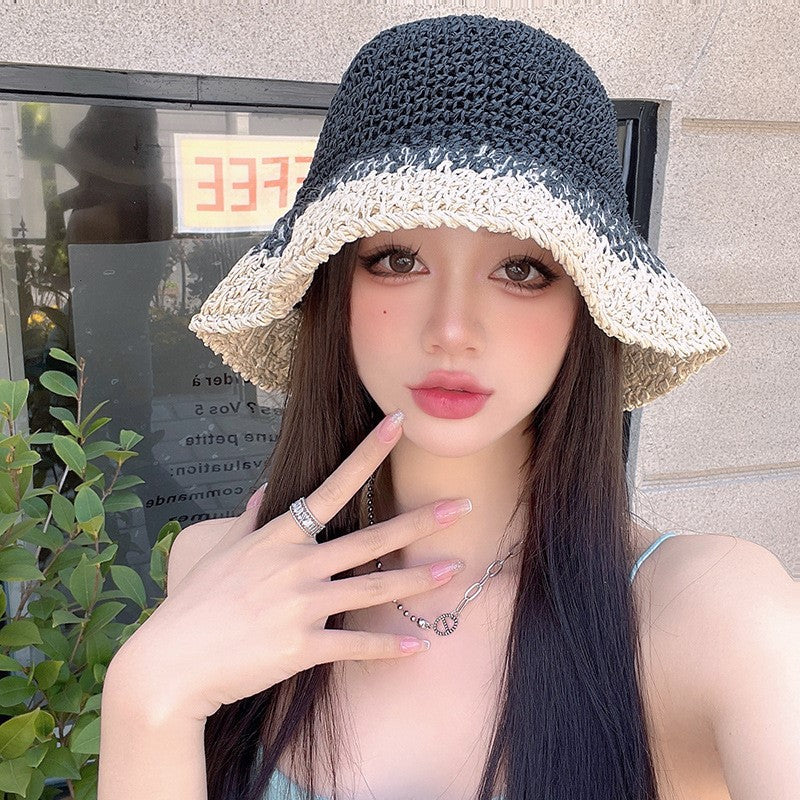 Women's Summer Straw Colorblock Crochet Hat