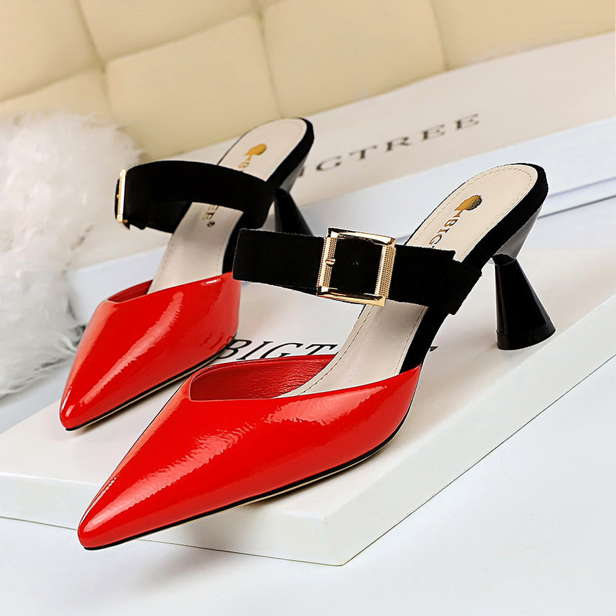 Summer And Autumn Mid-heel Pointed Sandals And Slippers