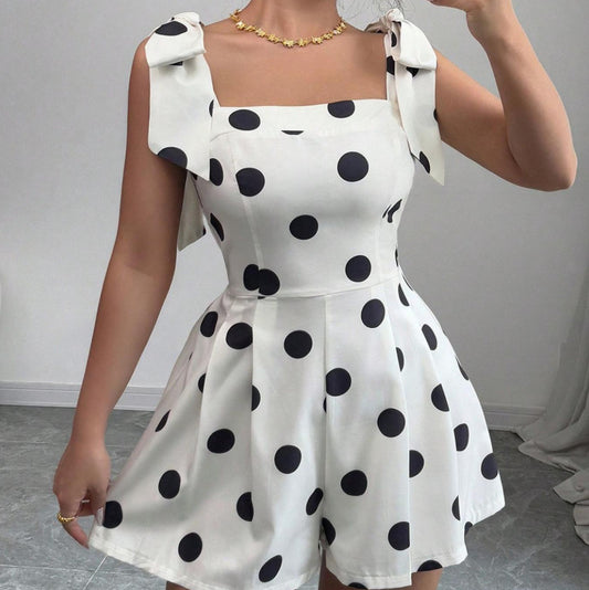 Ny Bodysuit til Kvinder med Prikket Print og Snøredetaljer