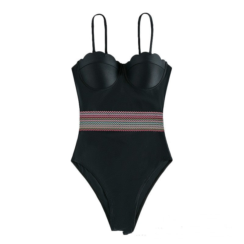 Women's Black Steel Bracket Push Up One-piece One Piece Swimsuit