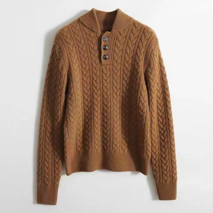 Baseball Collar Twisted String Textured Knitted Sweater For Women