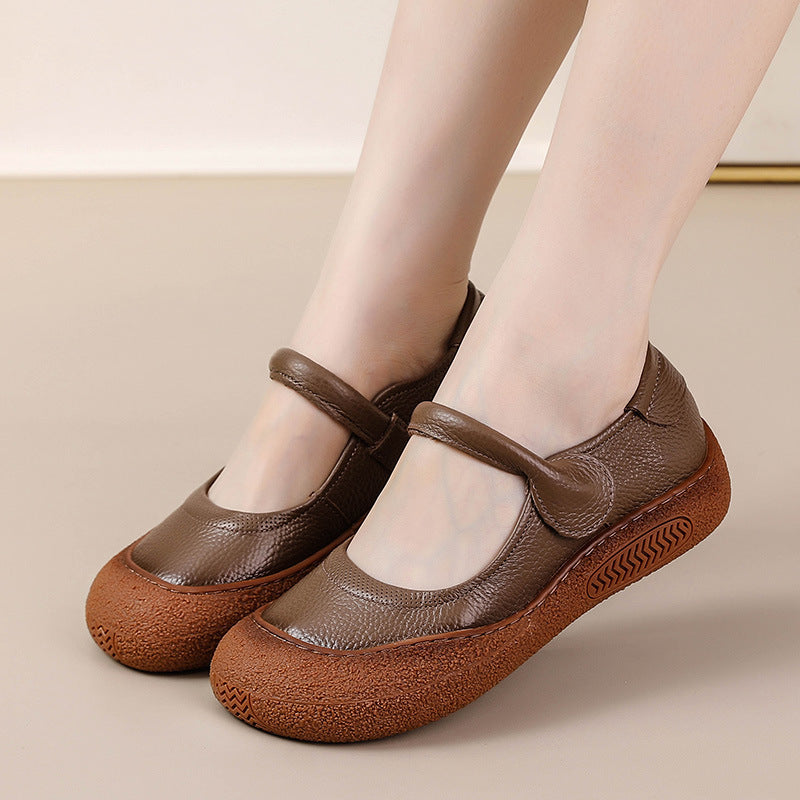 Womens Retro-style Flat Round-toe Soft-soled Shoes