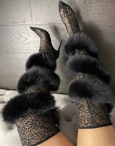 Foreign Trade Fashion Stiletstøvler med Spids Tå og Uldkant