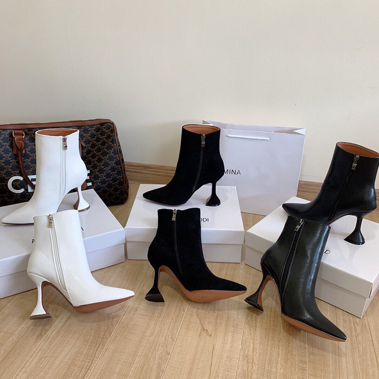 Side Zip Wine Glass Heel Sexy Ankle Boots