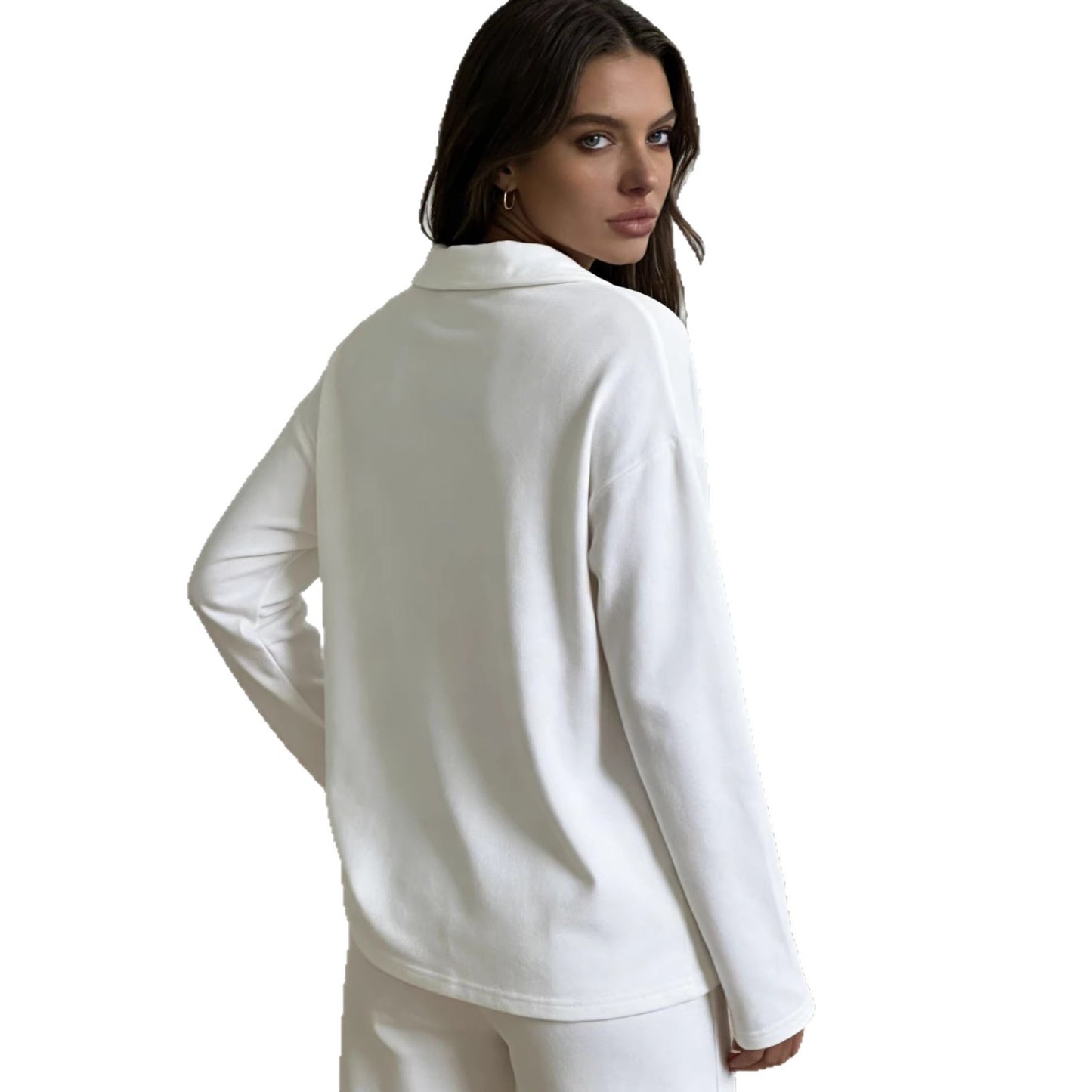 In Stock Springsummer Knit Polo-neck Long-sleeve Pullover And Trousers Two-piece Set