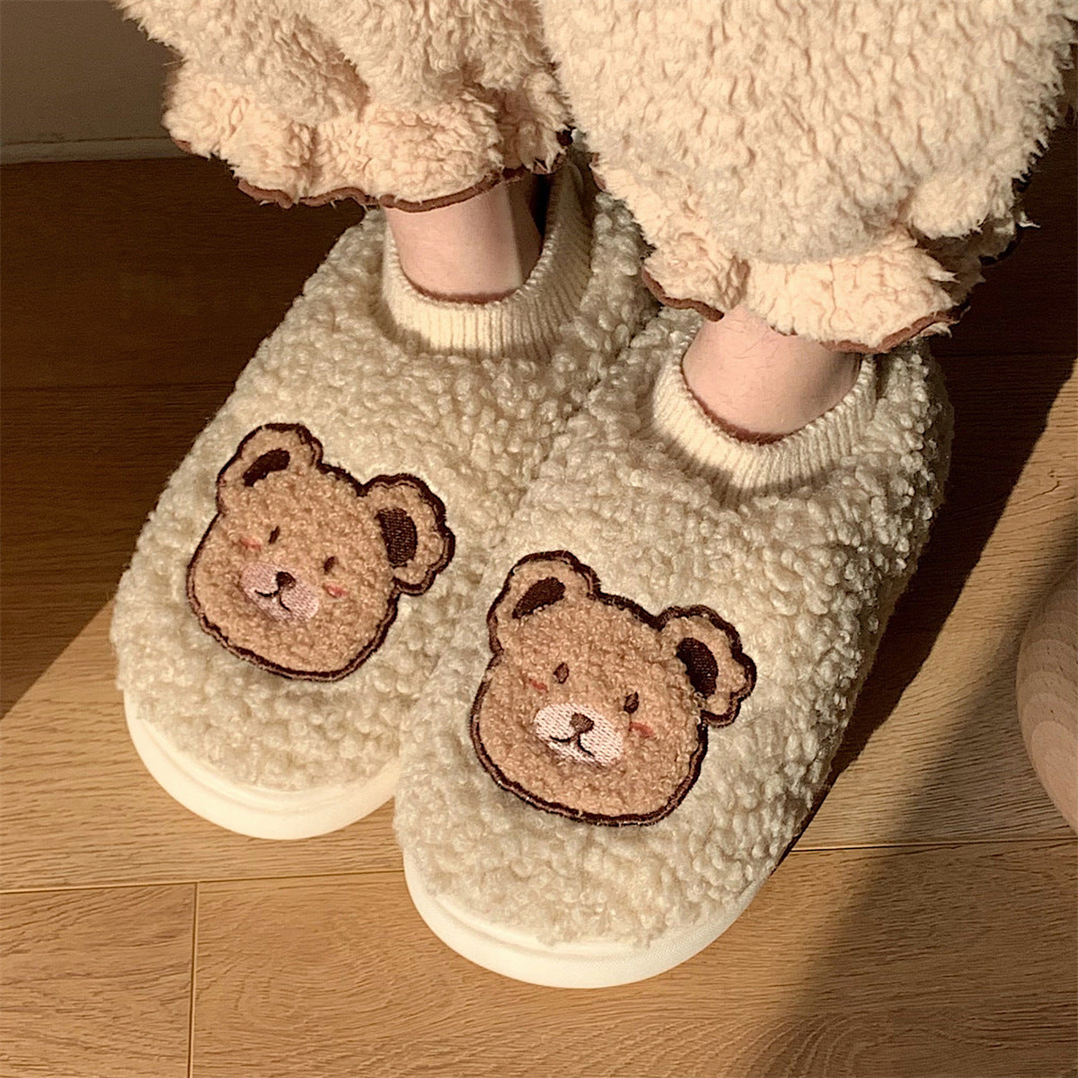 Student Dormitory Non-slip Warm Plush Shoes Cartoon Cute Full Heel Wrap Cotton Slippers