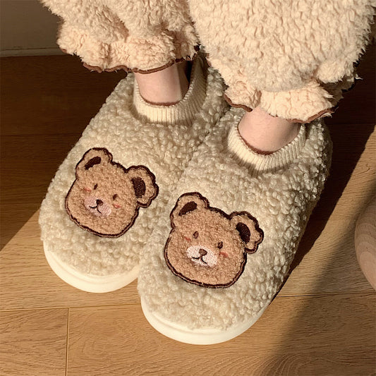 Student Dormitory Non-slip Warm Plush Shoes Cartoon Cute Full Heel Wrap Cotton Slippers