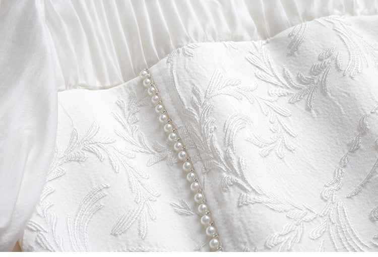 Exquisite Pearl Jacquard High Waisted A-line Skirt